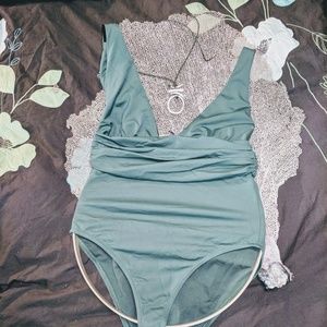 Brand new Olive green plunge swimsuit, fully lined